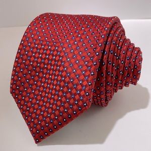 Nautica 100% Polyester Tie Red Navy Geometric 56"